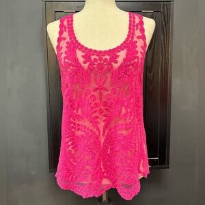 Fun2Fun Pink Sheer Embroidered Tank Top Size S/M